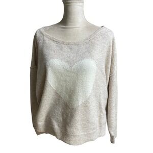 American Eagle Outfitters Women Sweater L Beige Heart Knit Boho Lagen Oversized